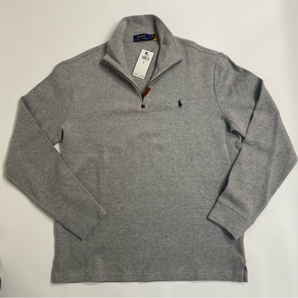 Polo Ralph Lauren Gray Quarter Zip Men Sweatshirt Cotton Sweater Large New Pony - Picture 2 of 16